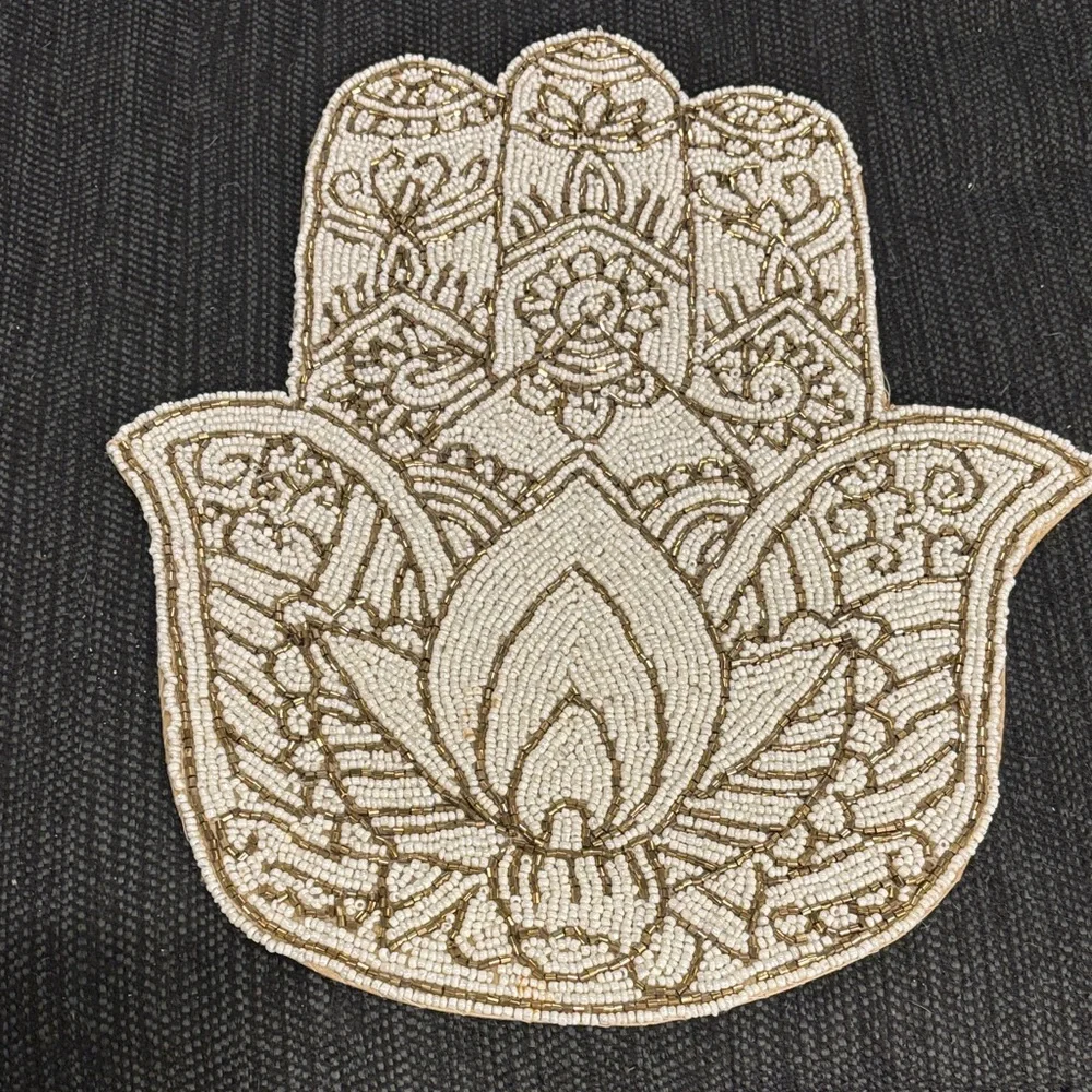 Intricate Beaded Hamsa plate charger made India - Picture 6 of 10